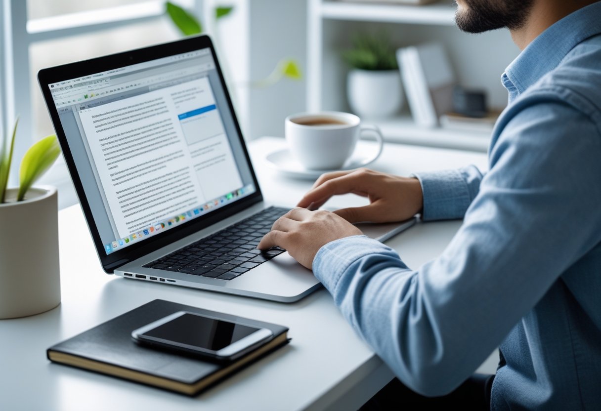 Man learning how to write a blog post with AI on his laptop